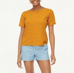 NWT J.Crew Women's Size L Textured Short Sleeve Crew Neck Tee Top T-Shirt Amber
